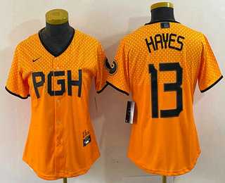 Womens Pittsburgh Pirates #13 KeBryan Hayes Yellow 2023 City Connect Stitched Jersey
